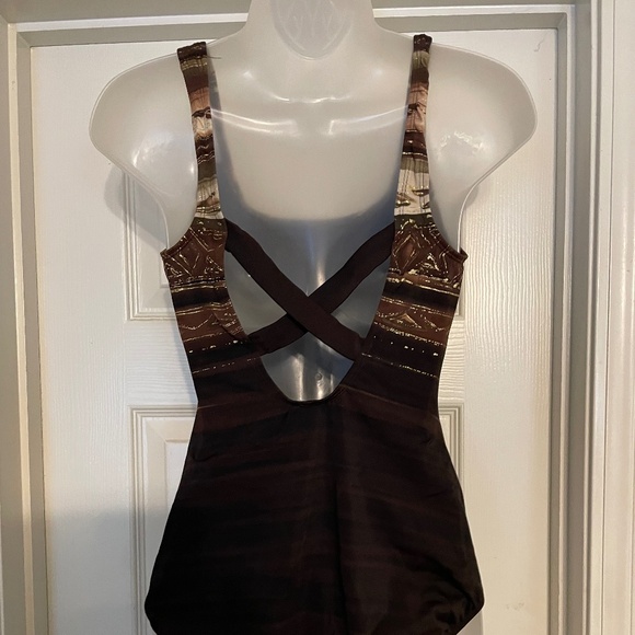 VINTAGE Longitude One Piece Brown Swim Suit Size 10 - Picture 2 of 8